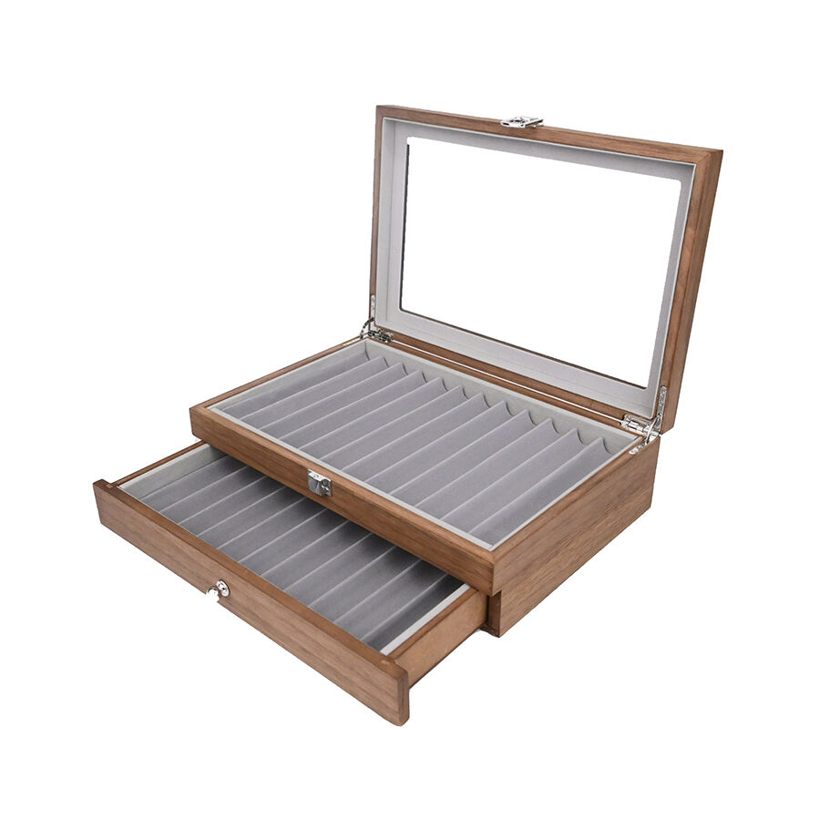 दो-स्तरीय, 23-स्लॉट वाला बड़ी क्षमता वाला फाउंटेन पेन स्टोरेज बॉक्स, लकड़ी का दराज़-शैली फाउंटेन पेन बॉक्स पैकेजिंग बॉक्स