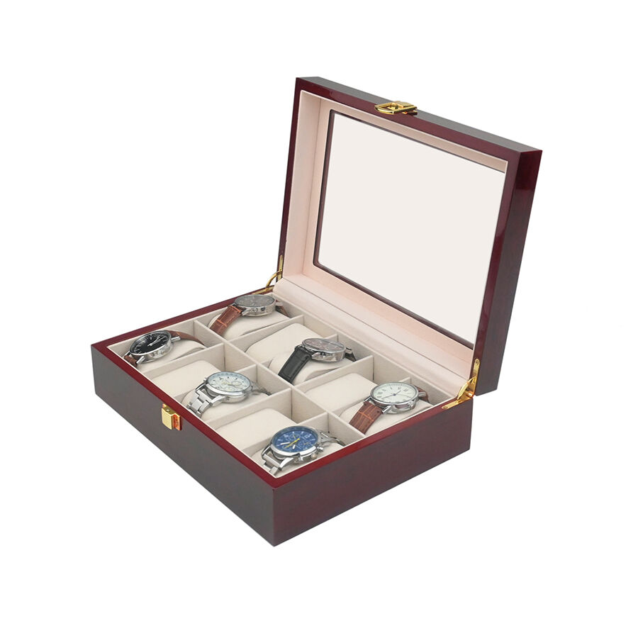 लकड़ी का लैकर किया गया घड़ी का डिब्बा, यांत्रिक घड़ी के भंडारण और प्रदर्शन के लिए डिब्बा, वाइन रेड लैकर किया गया घड़ी का डिब्बा