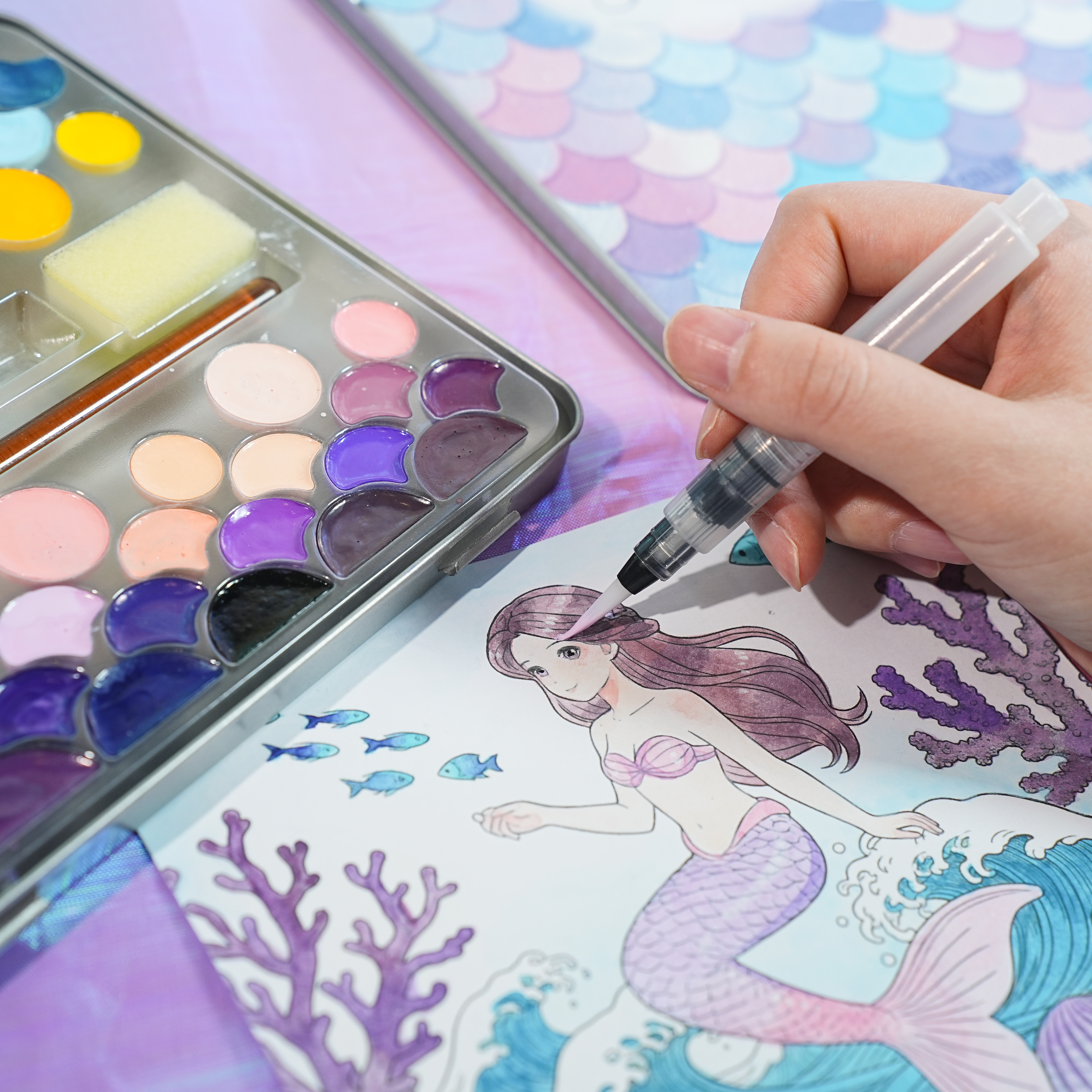 52 Colors Portable Solid Watercolor Paint Set | OEM Custom Factory | Mermaid Scale Texture Tin Box | Wholesale