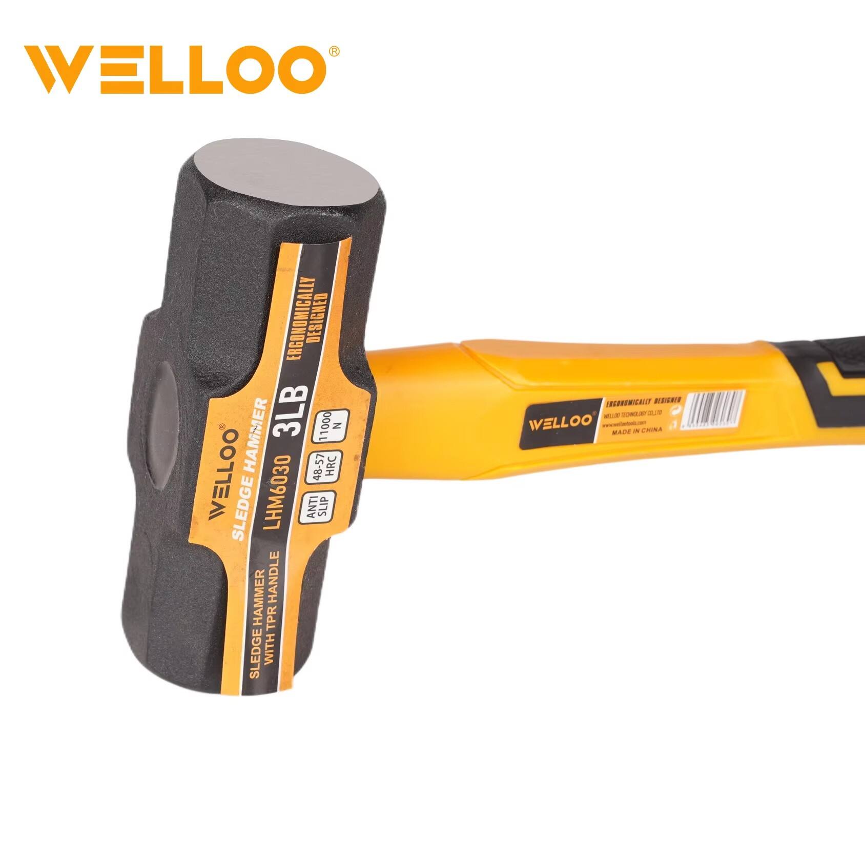 High Carbon Steel Hammer Wall Crushing Tools 3LB/1500g Durable Stone Hammer with Fiberglass Handle