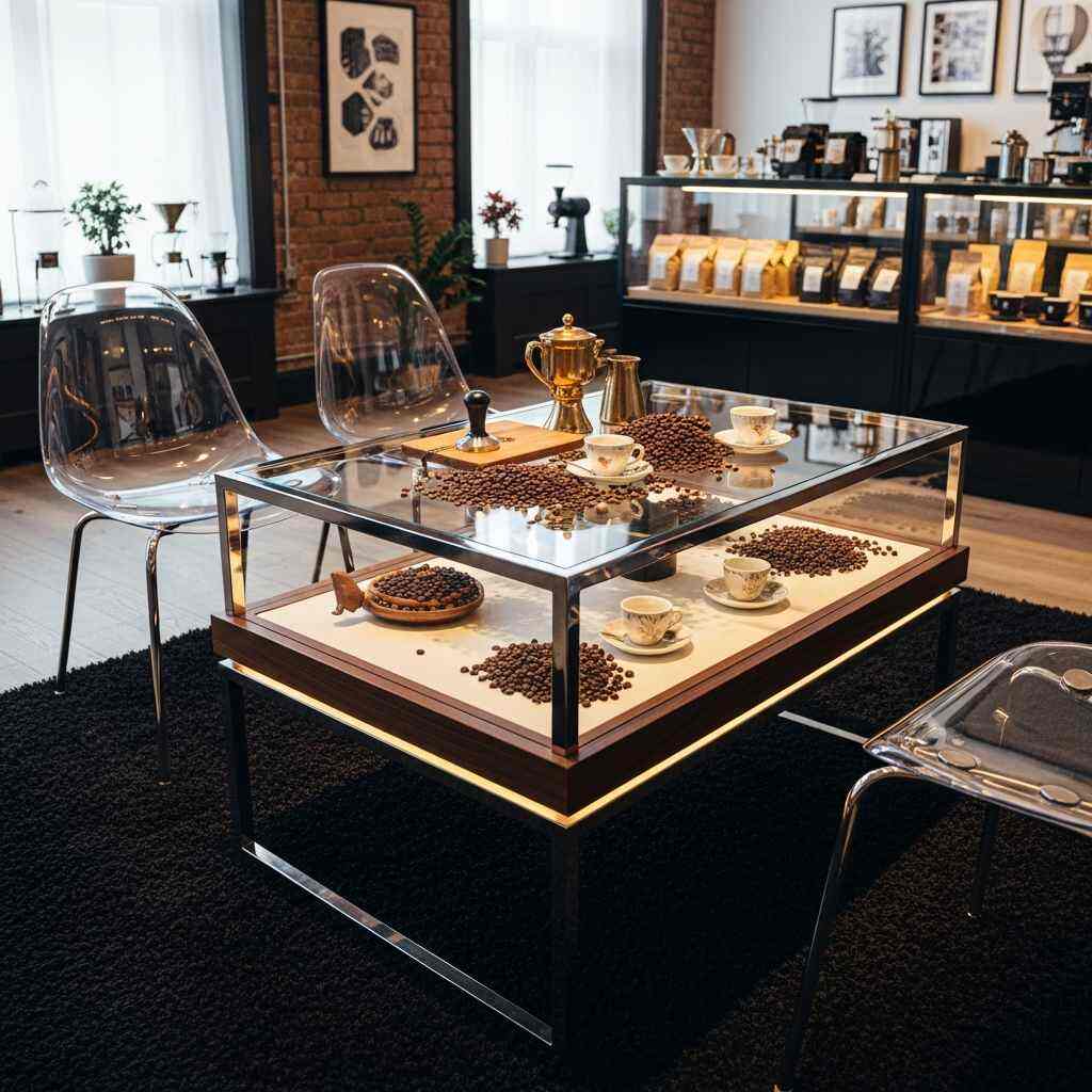 glass display top coffee table 