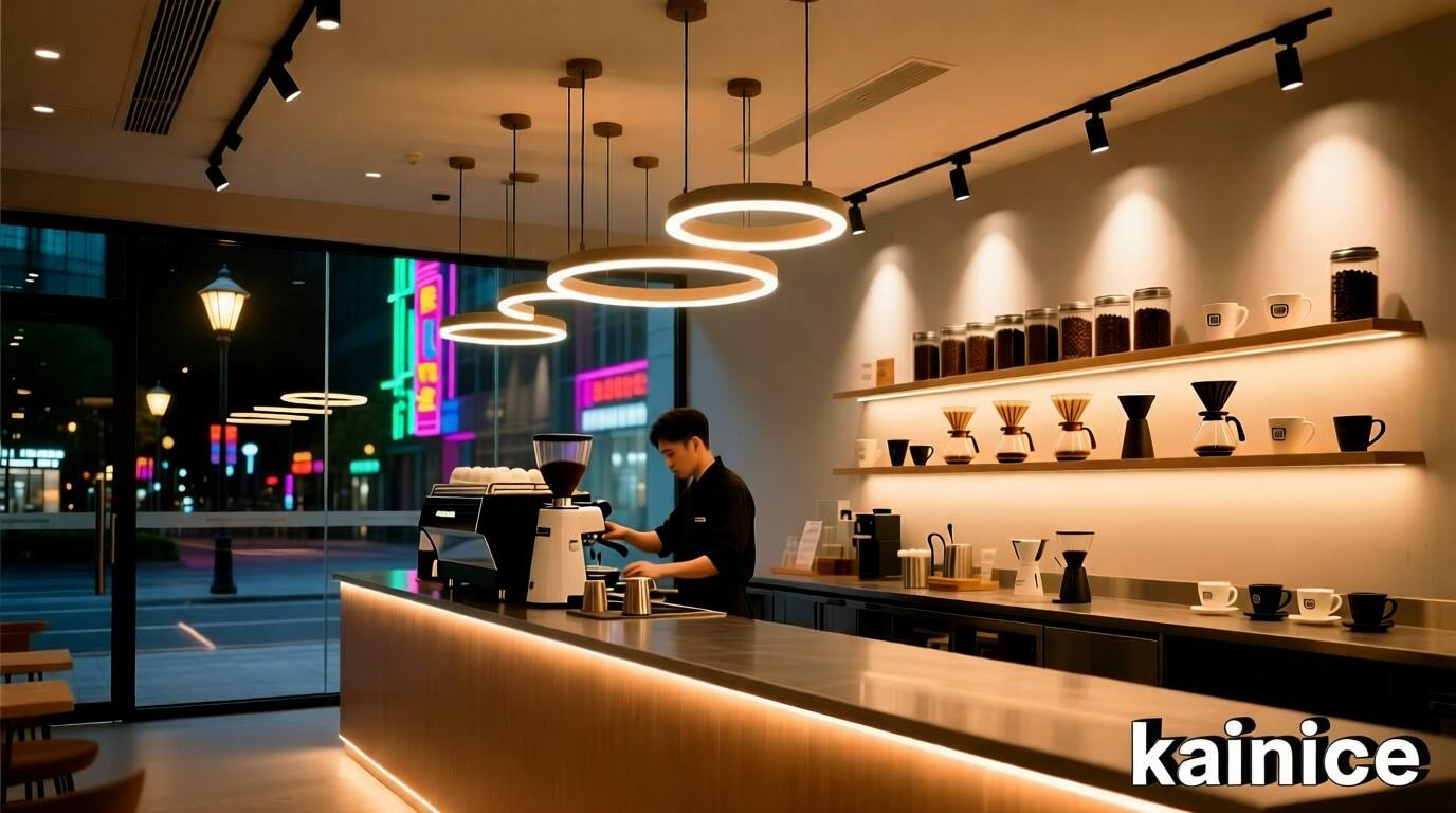 Layering Lights: Advanced Illumination for Commercial Coffee Bar Display Ideas