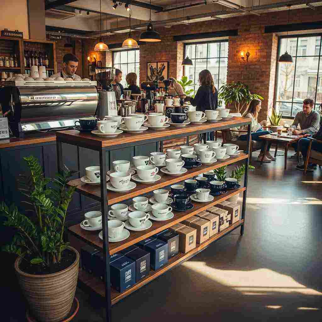 Coffee cup display shelf