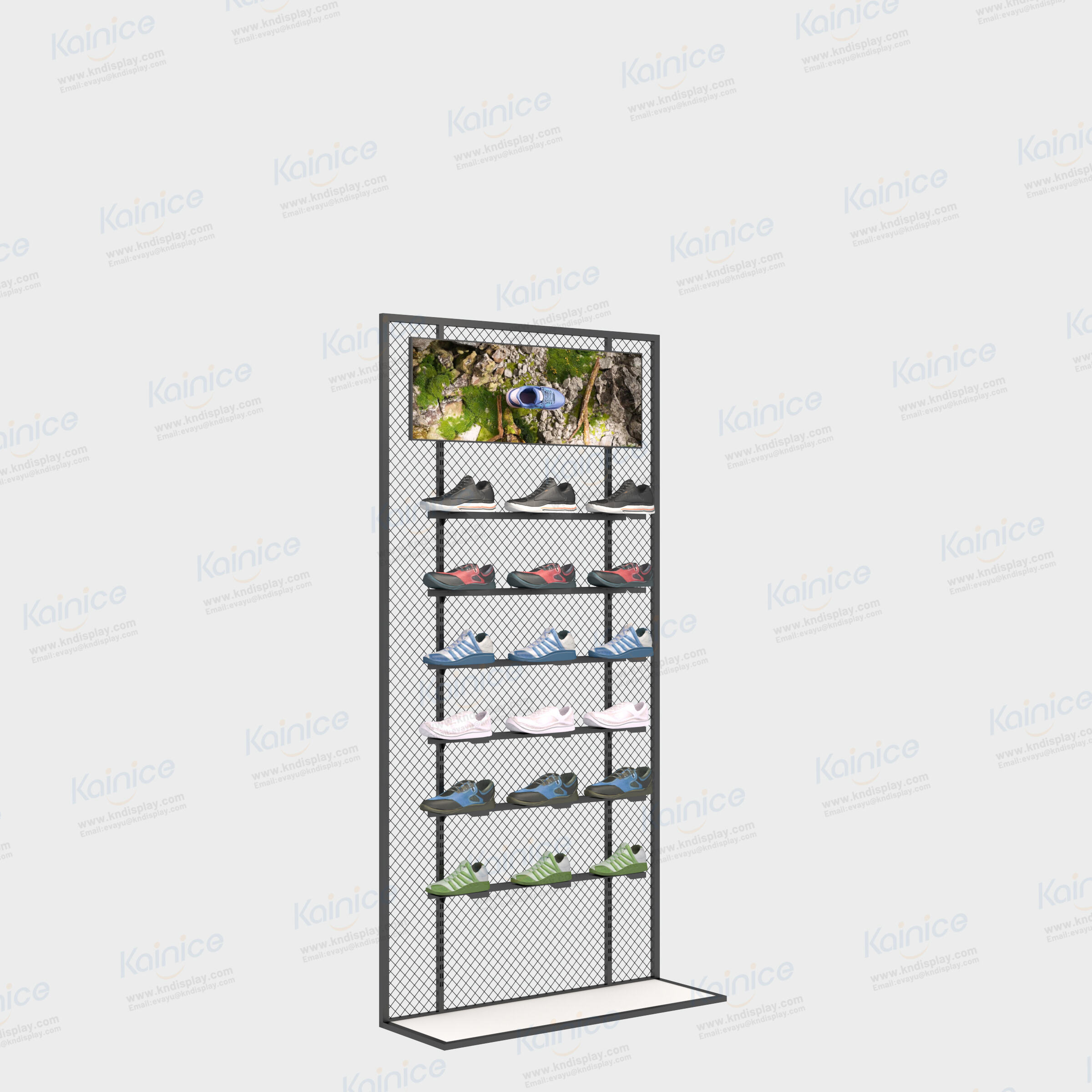 Kainice Retail Sport Store Black Mesh Shoe Display Rack with Light 