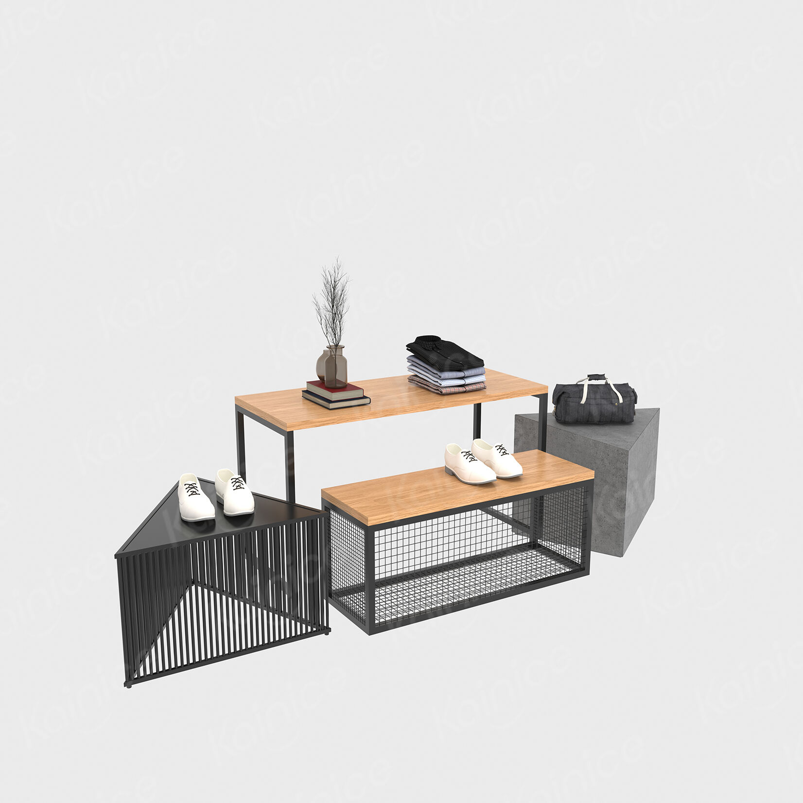 Kainice Clothe Shop Black Metal Wire Display Tablet Set