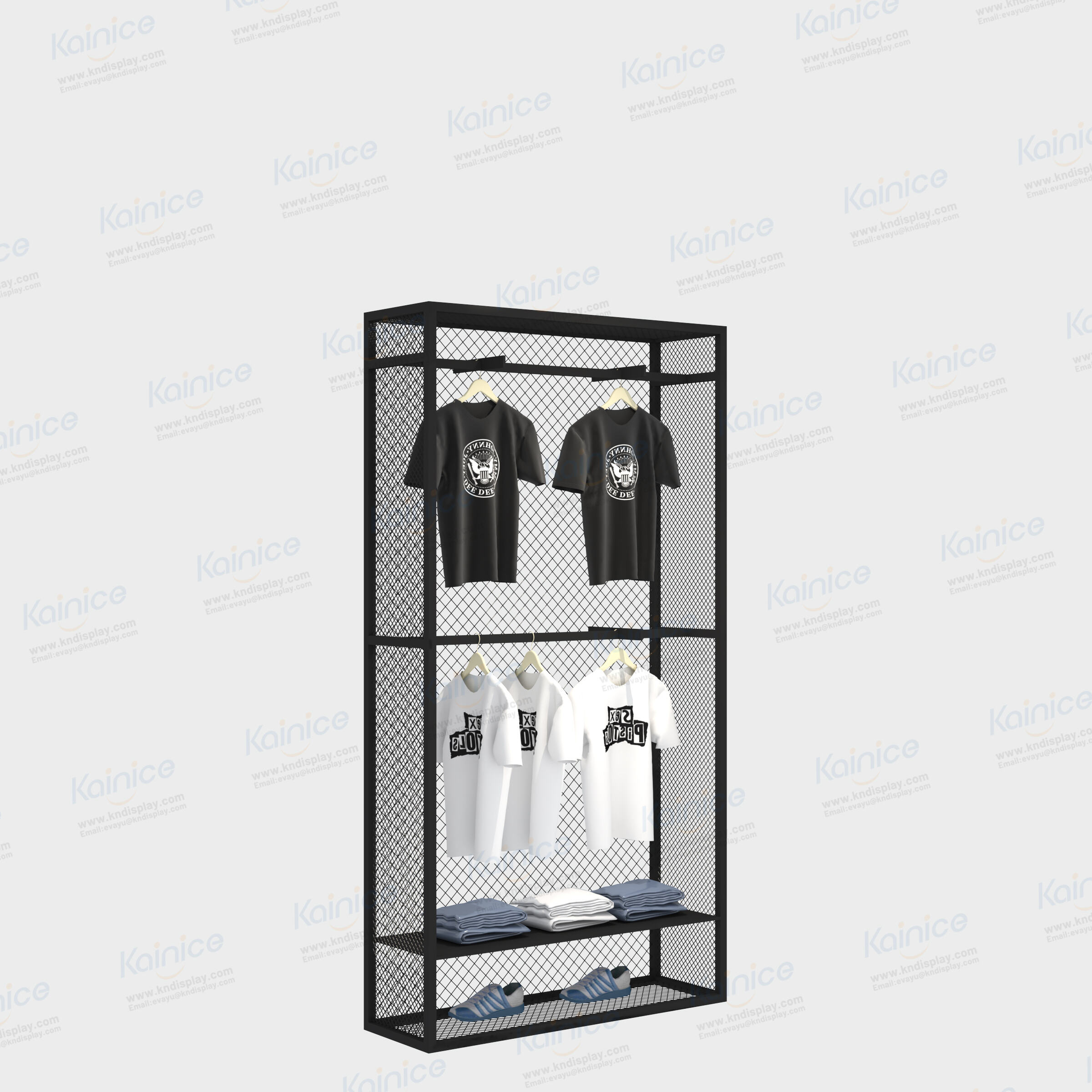 Kainice Adjustable Free Standing Shelves Wire Mesh Sports Clothes T-Shirt Display Rack