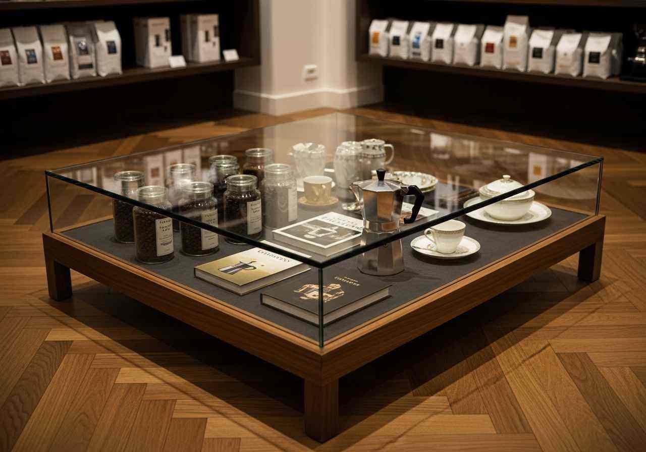 glass display top coffee table