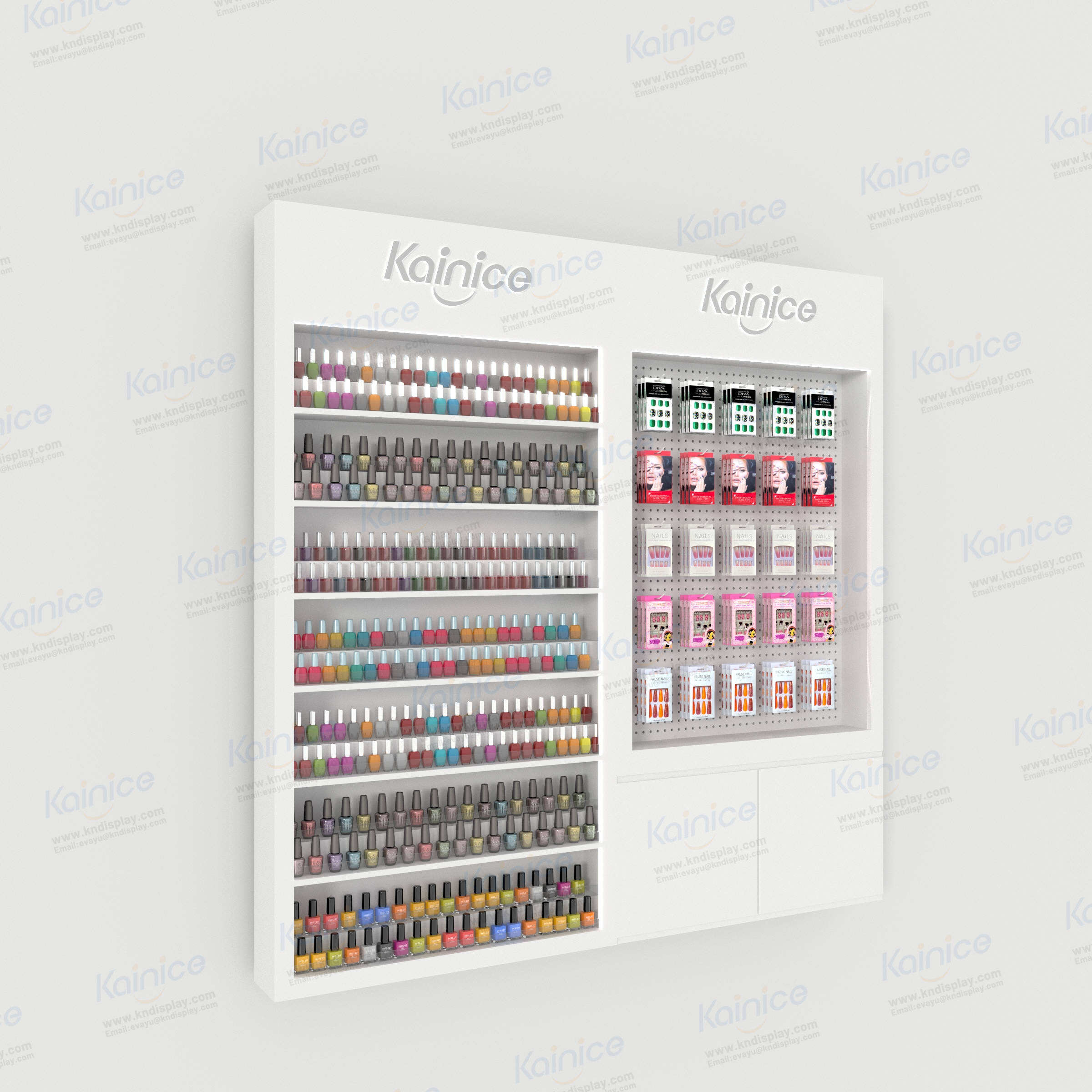 Kainice Cosmetics Store Nail Polish Storage Wooden Display Cabinet with Hook 