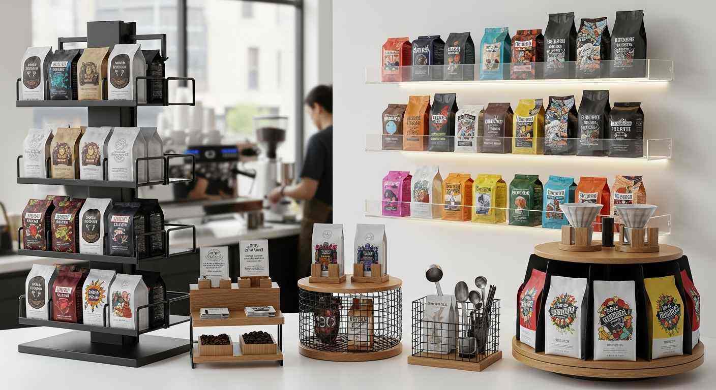 Compact Coffee Bag Display Rack Solutions
