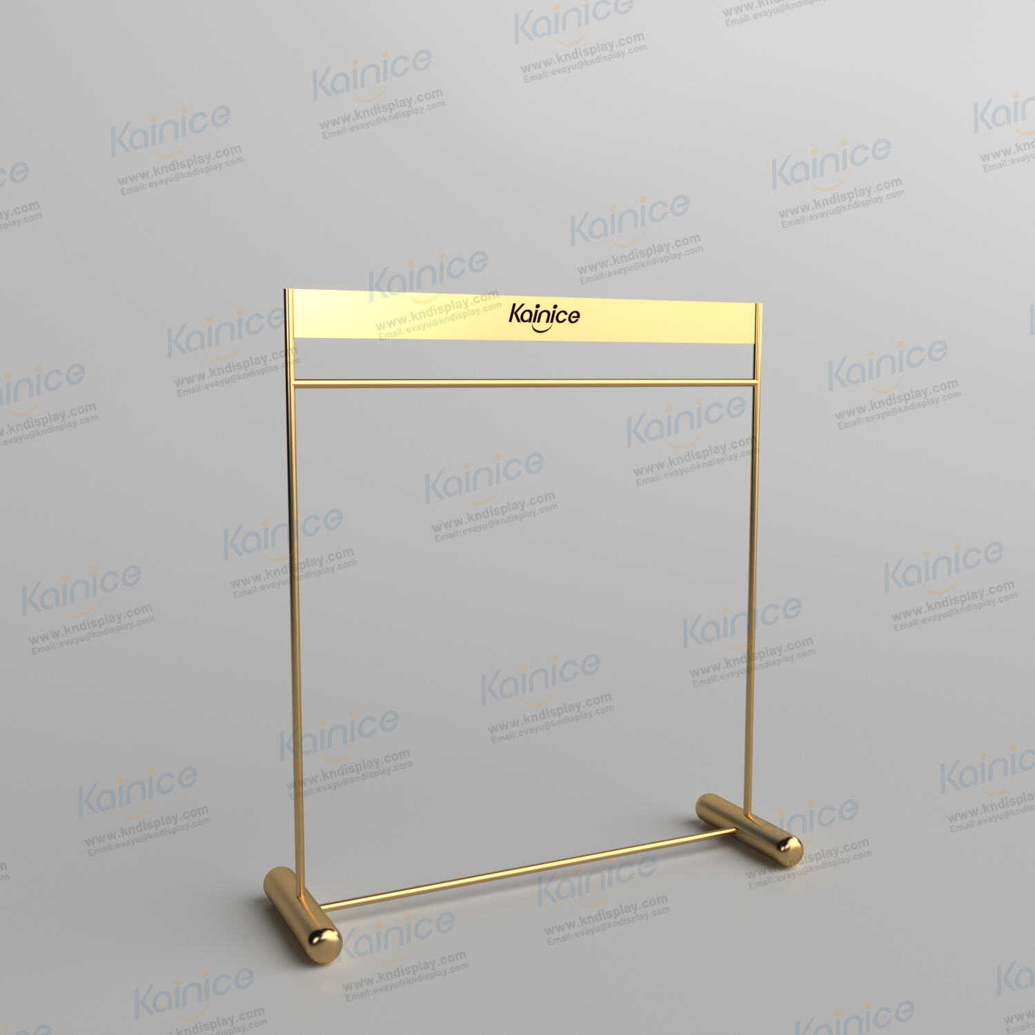 Kainice garment load-bearing metal gold clothing display stand with logo 