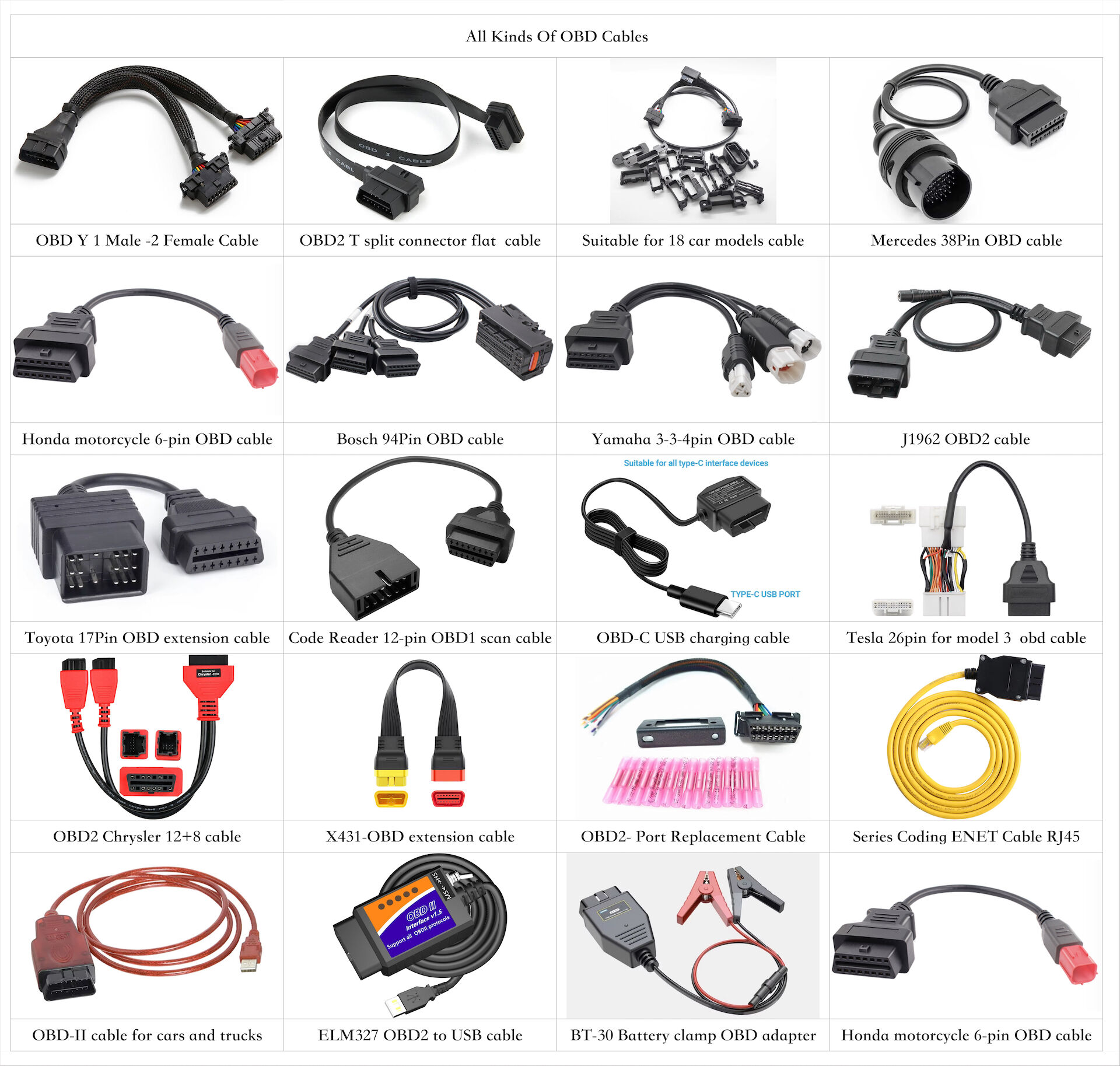 Customized various OBD cables