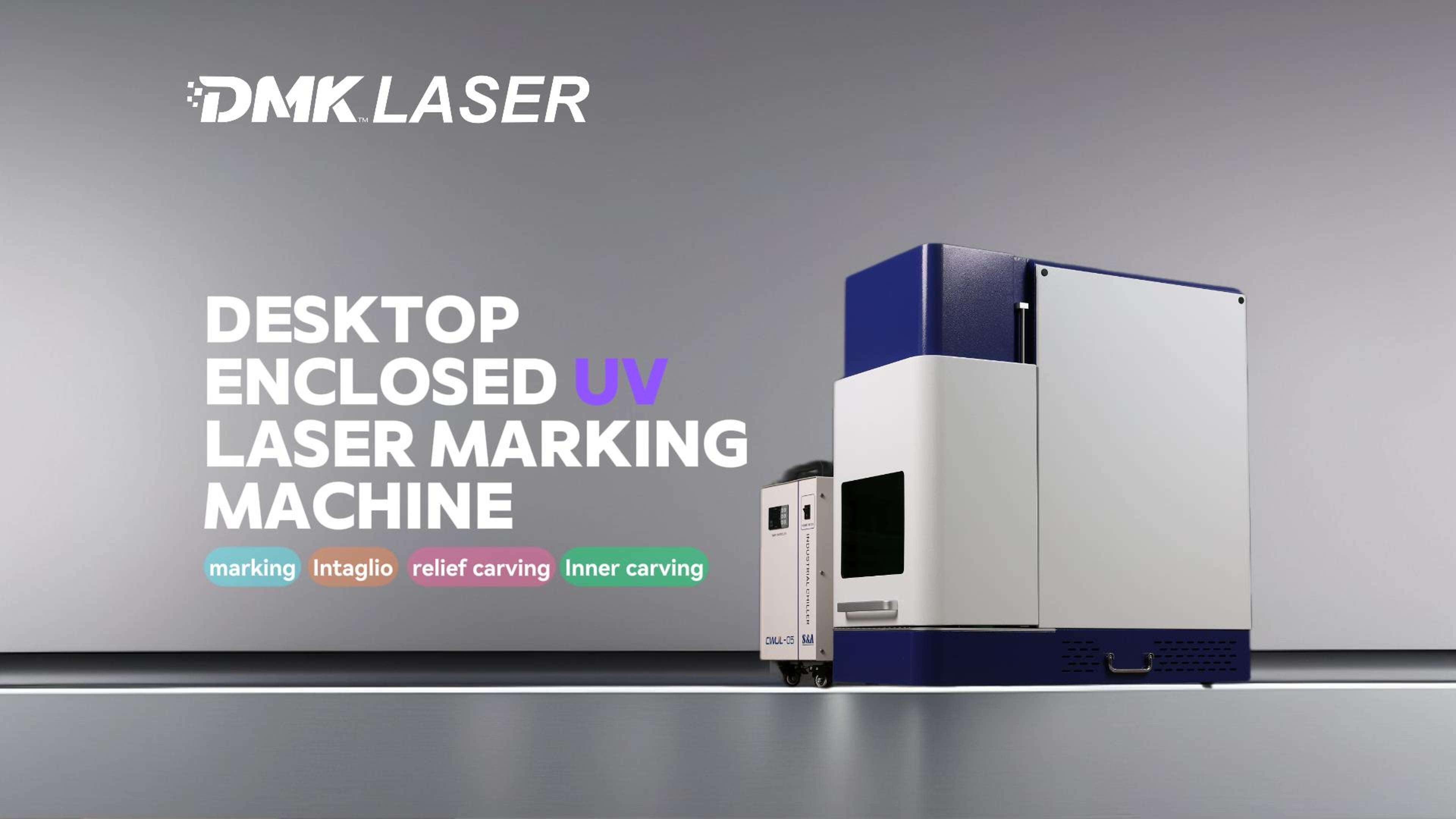 DMK Laser Desktop Macchina per Incisione Laser UV Chiusa Espositore