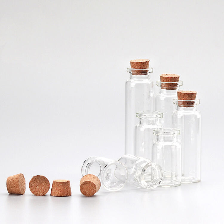 High borosilicate glass bottle, curled mouth, with a cork stopper that is resistant to deformation, suitable as a wishing bottle or spice bottle