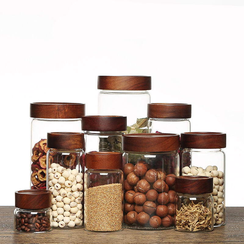 Airtight clear glass food storage jar for kitchen use, suitable for storing tea, coffee beans, spices, sugar, etc