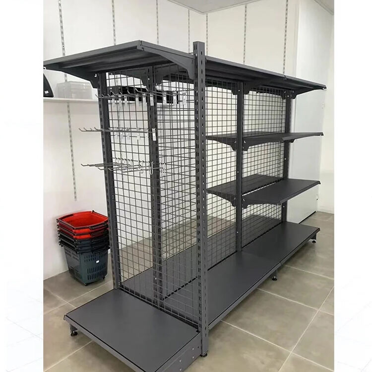 Medium Duty Double Sided Modern Metal Retail Store Supermarket Display Mesh Shelves manufacture