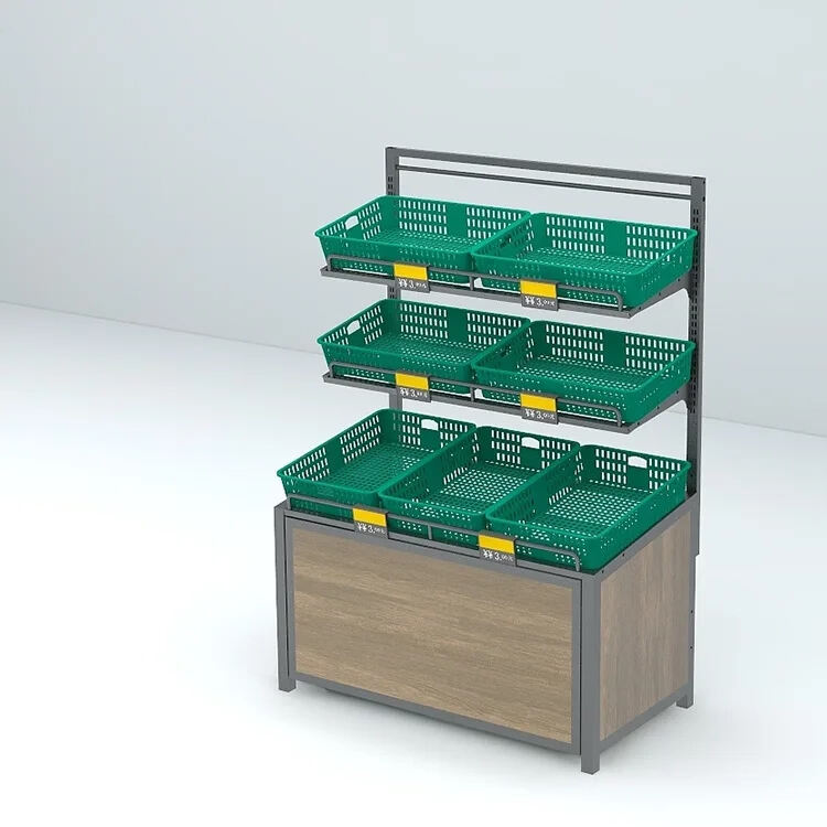 Supermarket Fruit And Vegetable Display Rack Steel Wood Grocery Store Rack factory