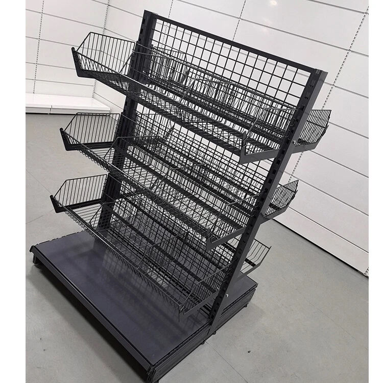 Factory Custom Size Color Black Gondola Shelving Double-sided Supermarket Display Racks details