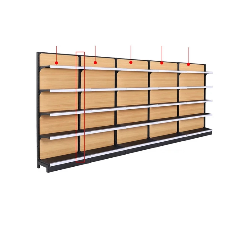 Customization Single/double Sided Steel Wood Supermarket Gondola Display Shelving factory