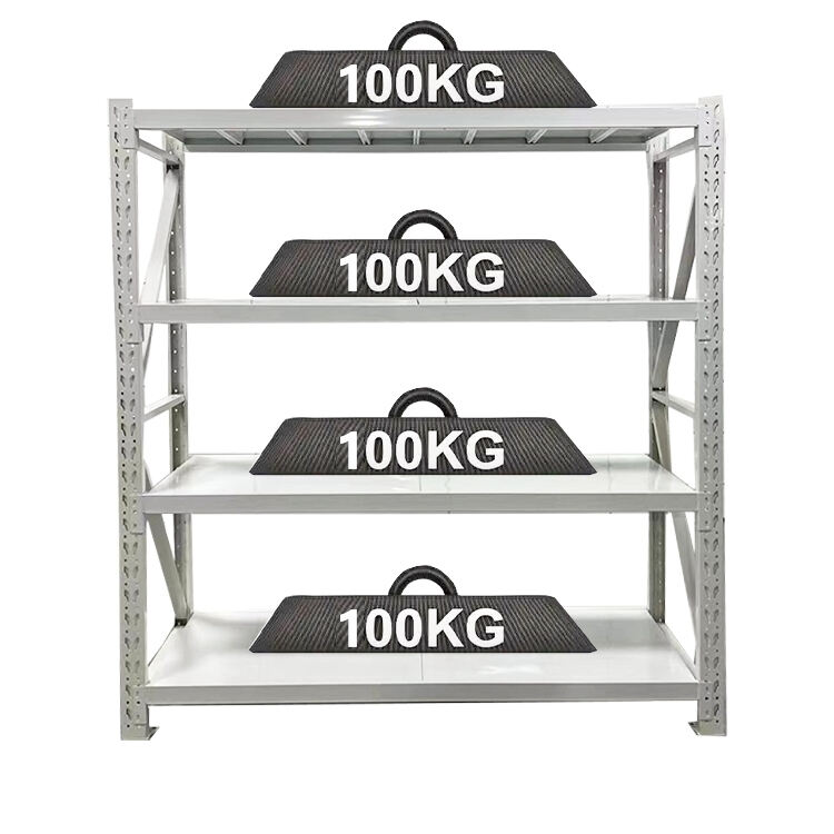 Étagère de stockage industrielle à long portée en acier de taille moyenne, 4 niveaux, capacité 100kg