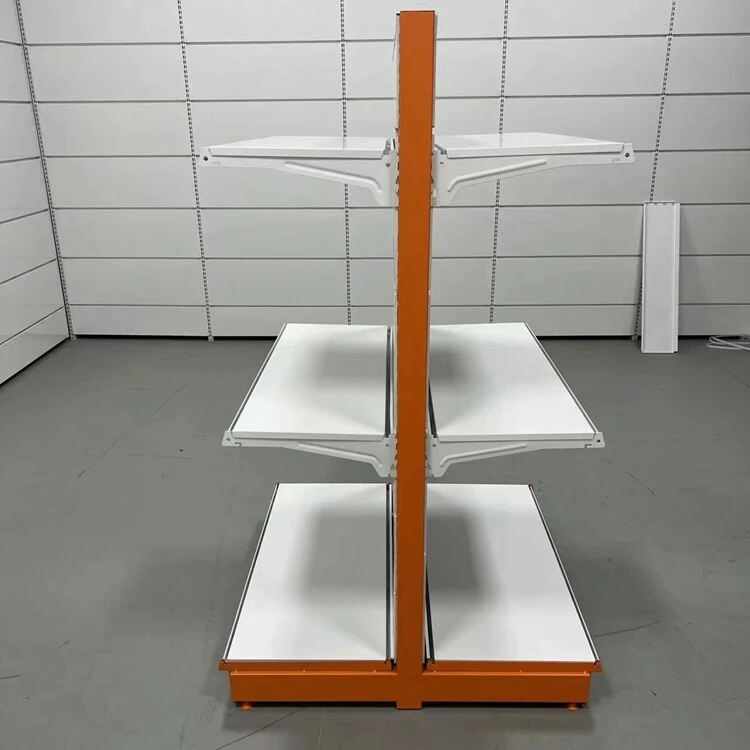 Wholesale Gondola Display Rack Metal White Supermarket Grocery Shelf supplier