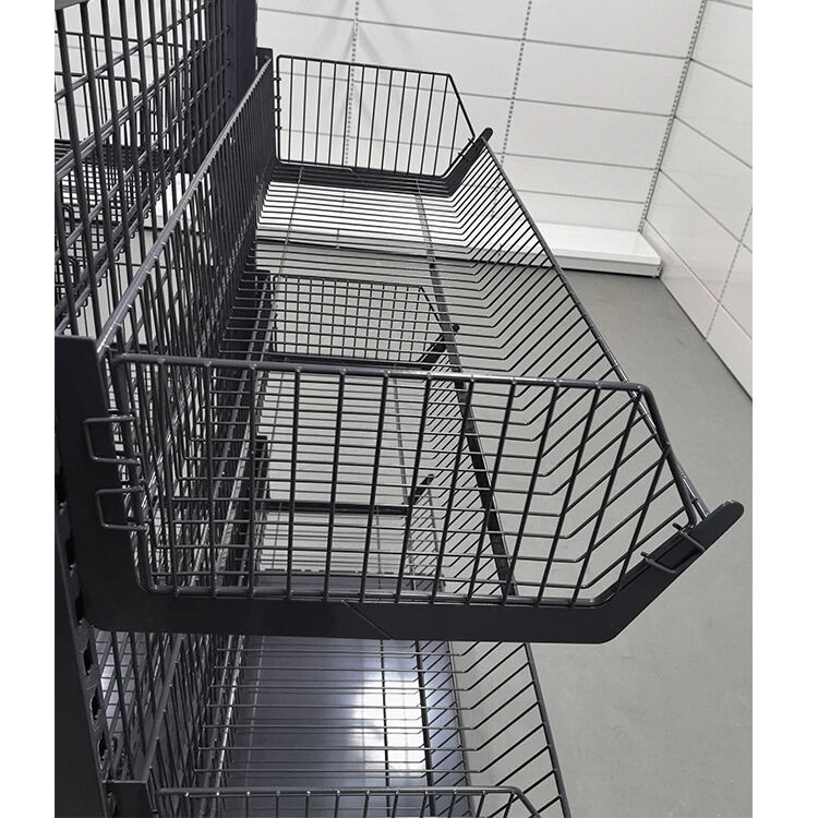 Factory Custom Size Color Black Gondola Shelving Double-sided Supermarket Display Racks manufacture