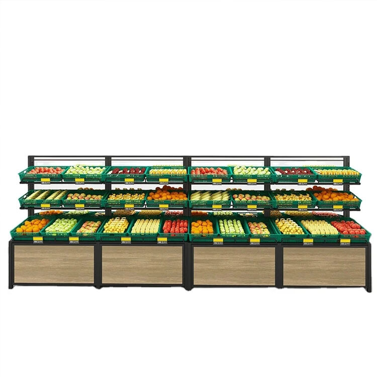 Supermarket Fruit And Vegetable Display Rack Steel Wood Grocery Store Rack factory