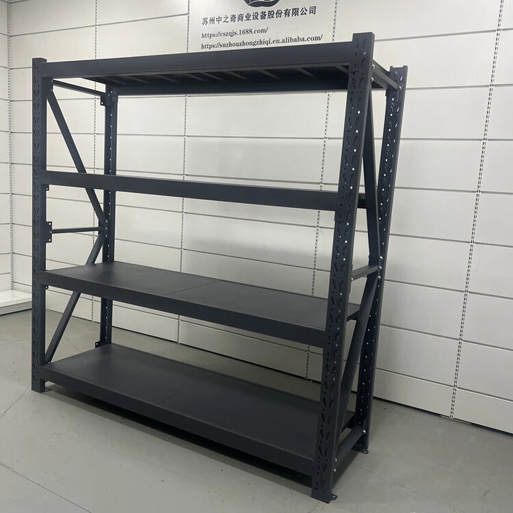 Hot Selling Black 4 Layer 100kg Long Span Industrial Metal Storage Shelves Warehouse Rack supplier