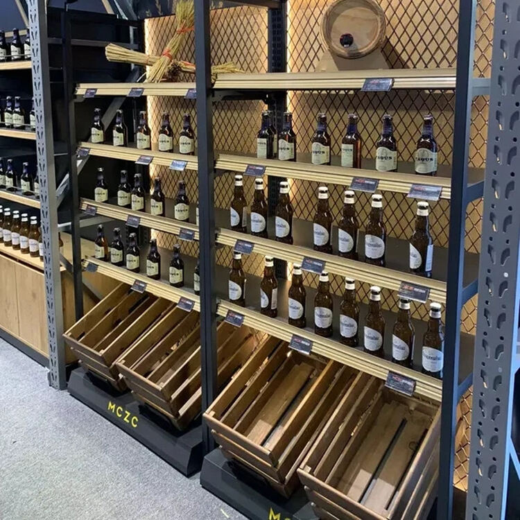 Estante de exhibición de vinos de tiendas minoristas de madera personalizada de una sola o dos caras