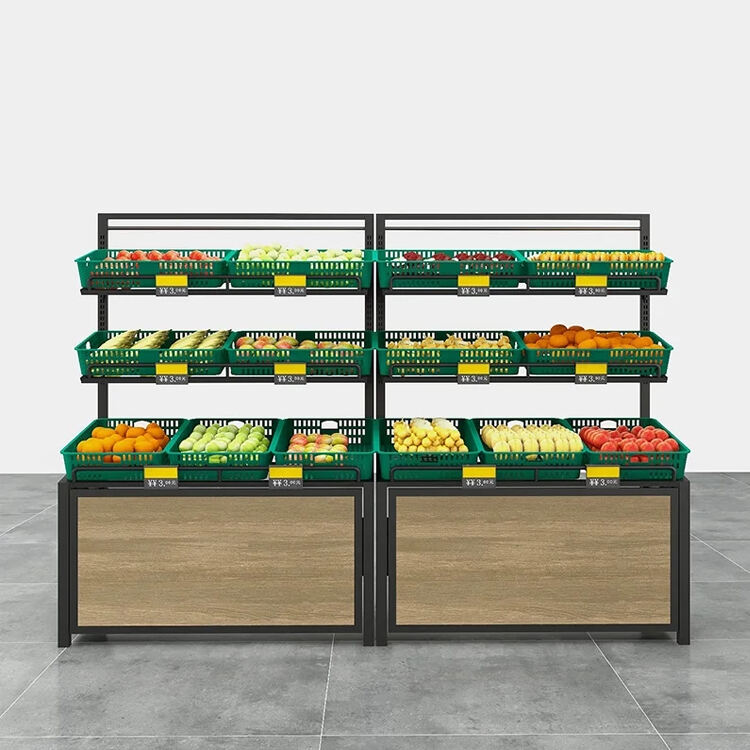 Supermarket Fruit And Vegetable Display Rack Steel Wood Grocery Store Rack supplier