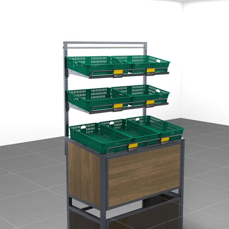 Supermarket Fruit And Vegetable Display Rack Steel Wood Grocery Store Rack factory