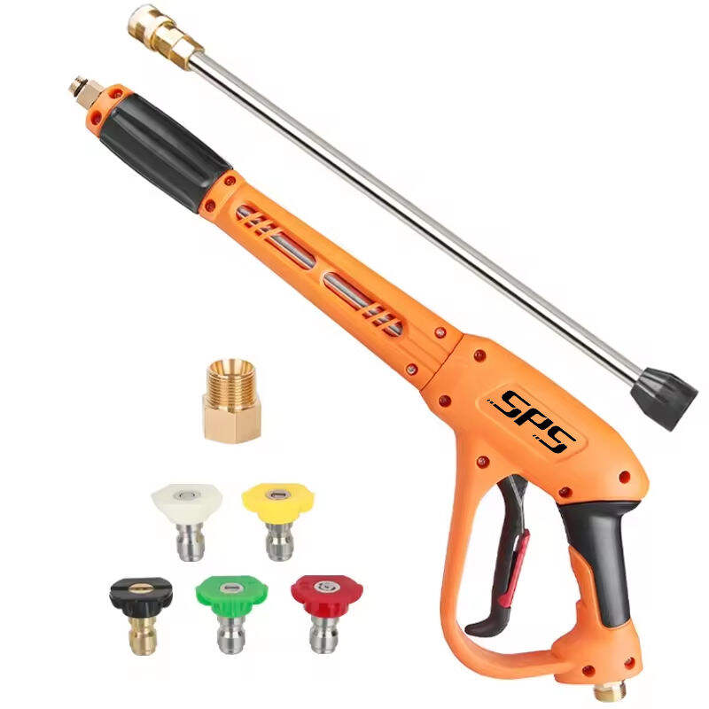 SPS 4000PSI 280BAR M22-14mm High Pressure Washer Gun Water Spray Gun With Extension Wands and 5 Color Nozzles Car Wash Spray Gun