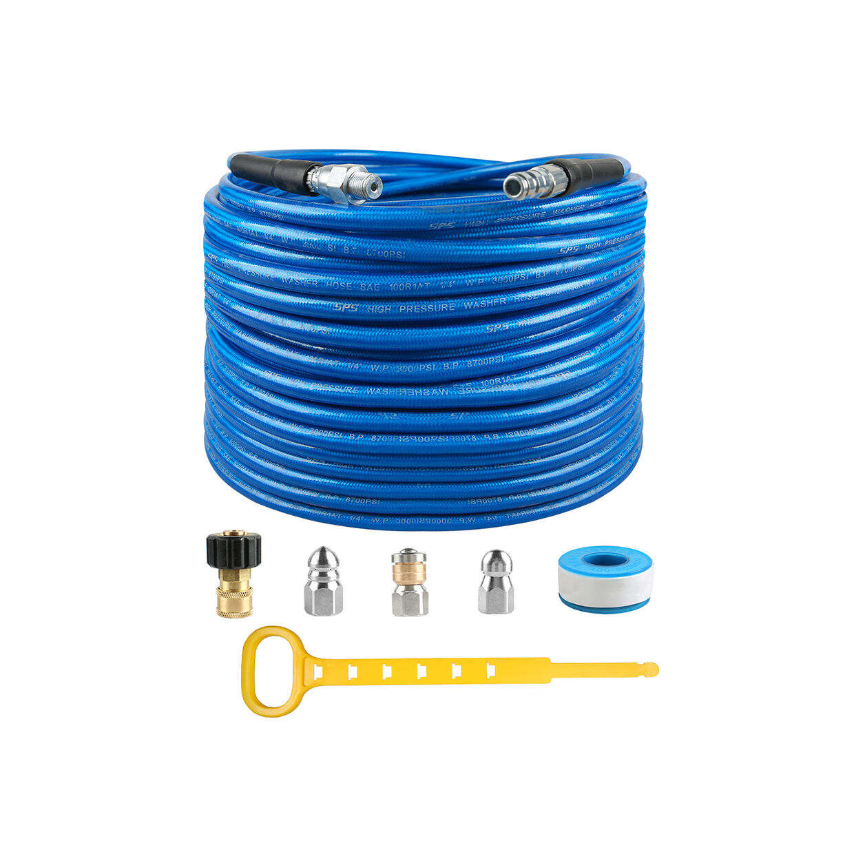 100 фута 3000 PSI стоманено армирана шланга, шланг за високонапорен миещ апарат, Р.Р. 8700 PSI, шланг за почистване на канализация с джет, комплект джетер