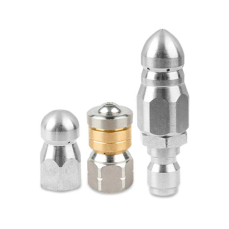 หัวฉีดเจ็ทระบายน้ำเสีย SPS ขนาด 1/4 นิ้ว หัวปลั๊กเร็ว สแตนเลส ปลายปุ่ม ฝังทองแดง ปลายแหลม 1 หัวฉีดด้านหน้า 6 หัวฉีดด้านหลัง