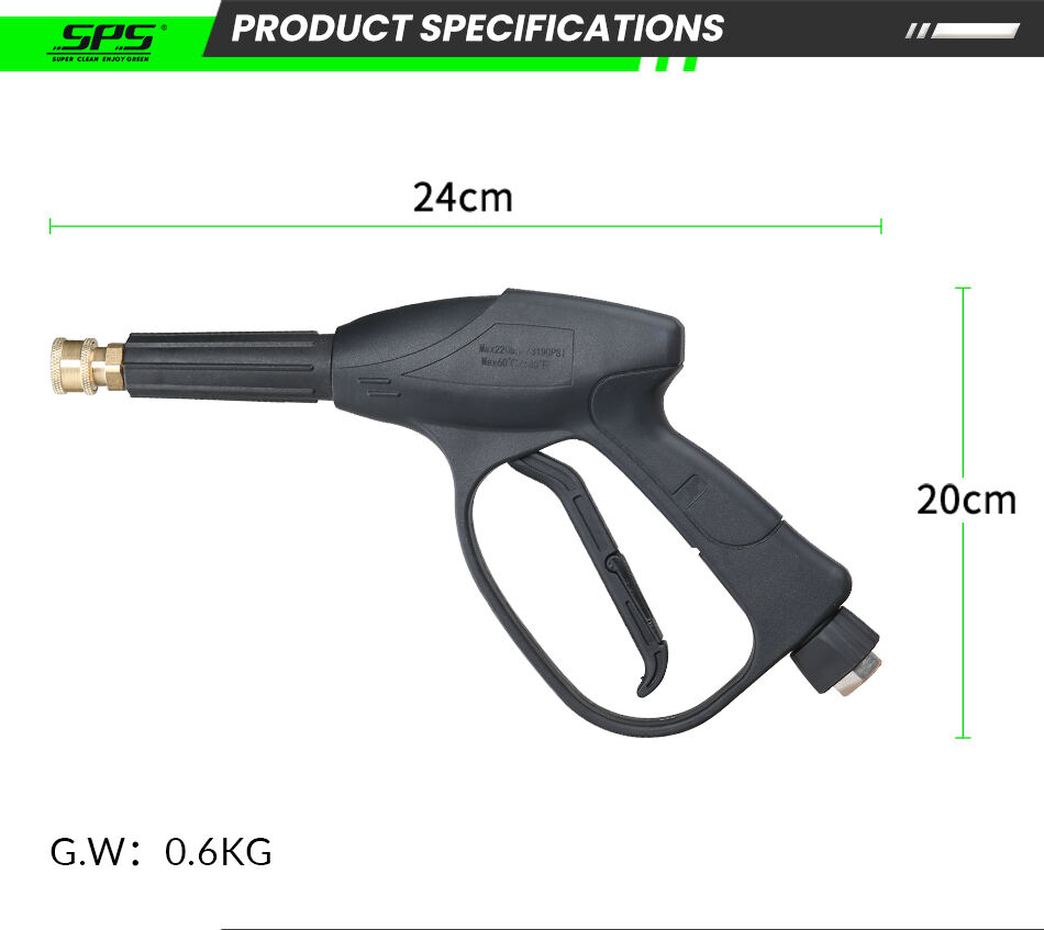 sps 3190psi stainless steel high pressure spraying gun with copper valve high pressure washing gun with anti tangle gun tail for car washing oem odm -2