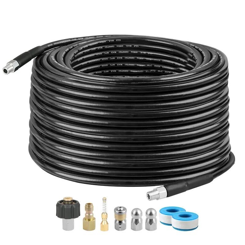 SPS 5800 PSI 100FT Hotsa Mai Fitawa Hose 1/4 M-NPT Sewer Jetter Nozzle Nozzle Mai Cikin Ruwa
