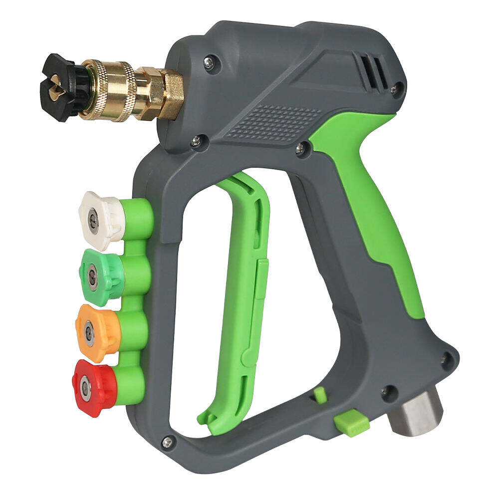 مقبض فوهة بتصميم قفل سهل، مصنوع من النحاس الصلب، لضغط عالٍ، بقطر 1/4 بوصة، وصلة قصيرة لمدفع رش الماء لغسل السيارات ومعدات التنظيف