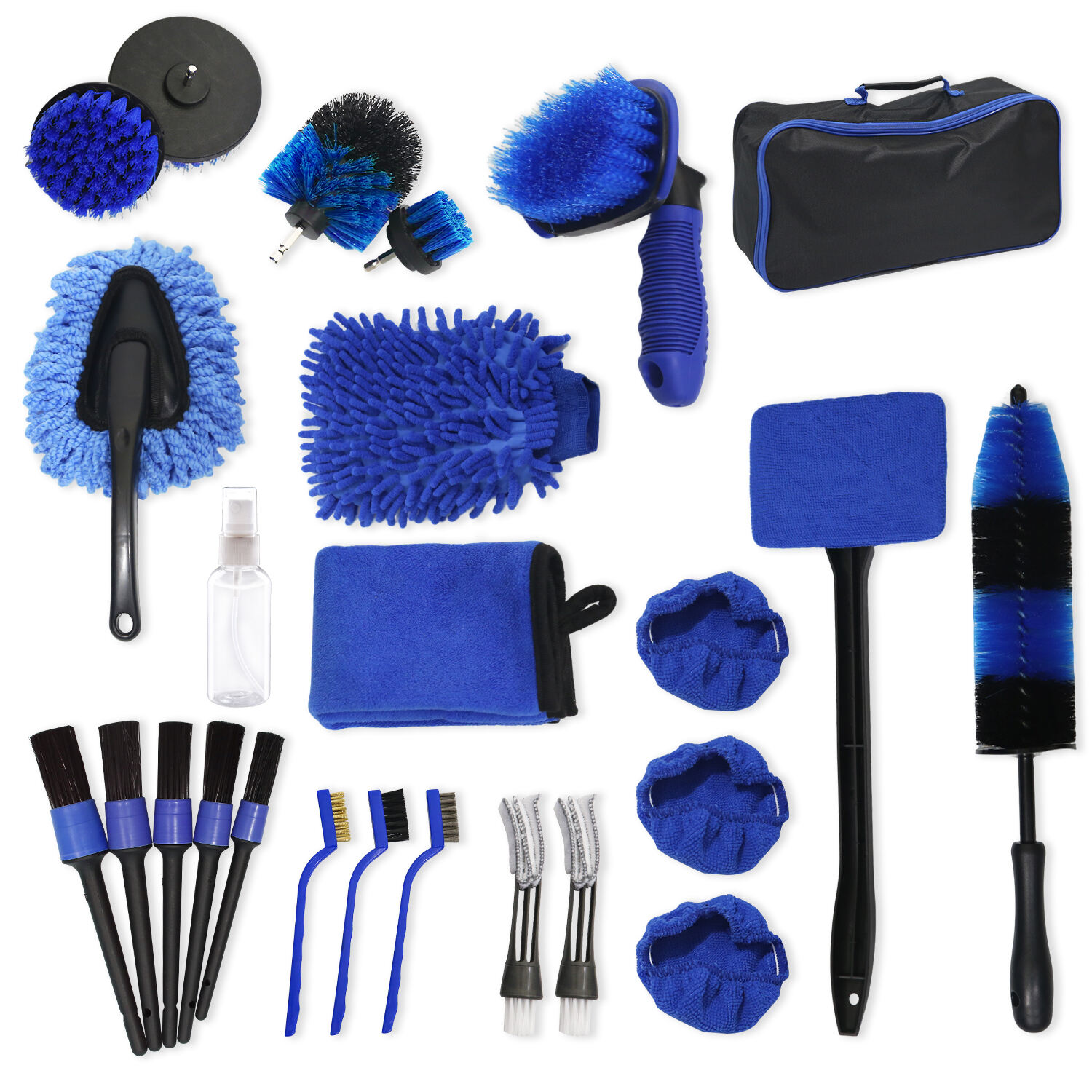 SPS OEM 34 חלקים סט של מברשות לניקוי רכב, מברשת שטיפה לאוטו, מברשת דריל, מברשת לניקוי גלגלים, סט כלים לניקיון מפורט של רכב