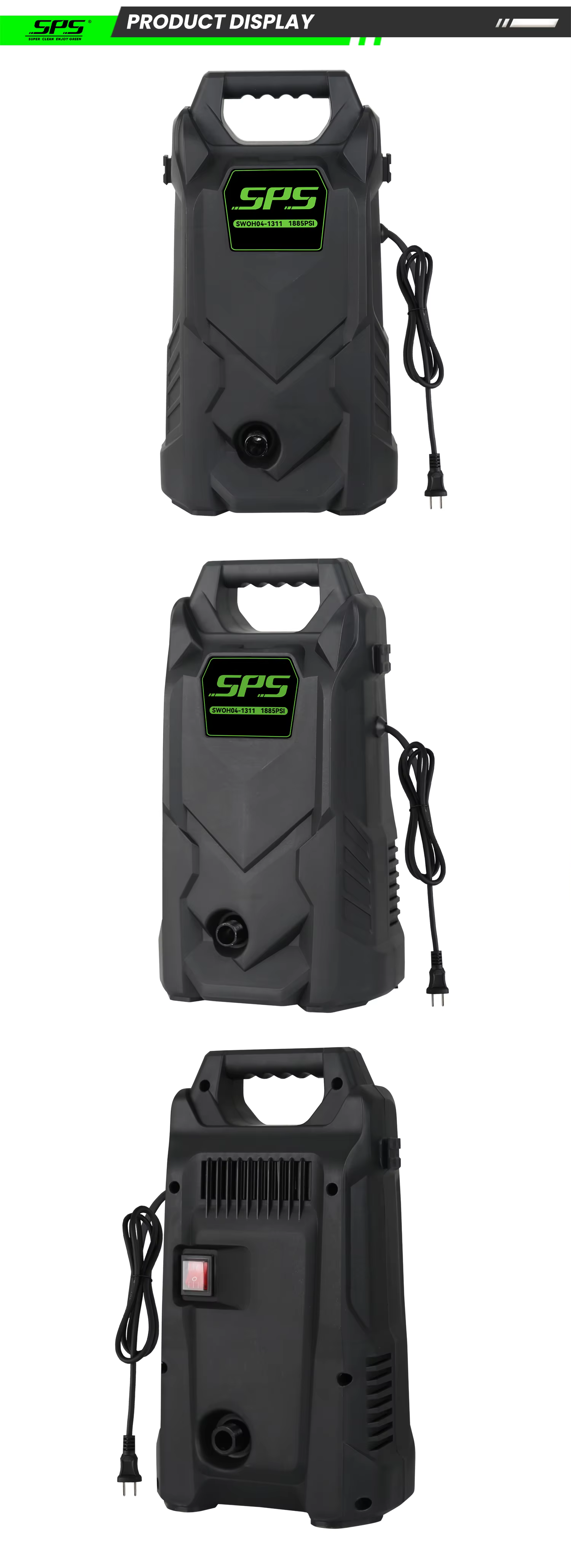 1885PSI SPS High Pressure Car Washing Machine  1.5kw 11L/min Household Portable Water Jet Pressure Washer Wholesale Chinese Supplier OEM & Logo Customization Available factory