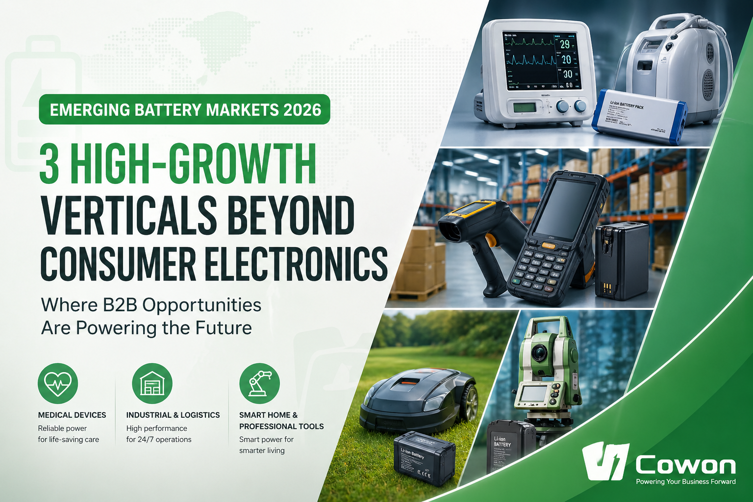 Vznikající trhy s bateriemi v roce 2026: 3 vertikály s vysokým růstem mimo spotřební elektroniku