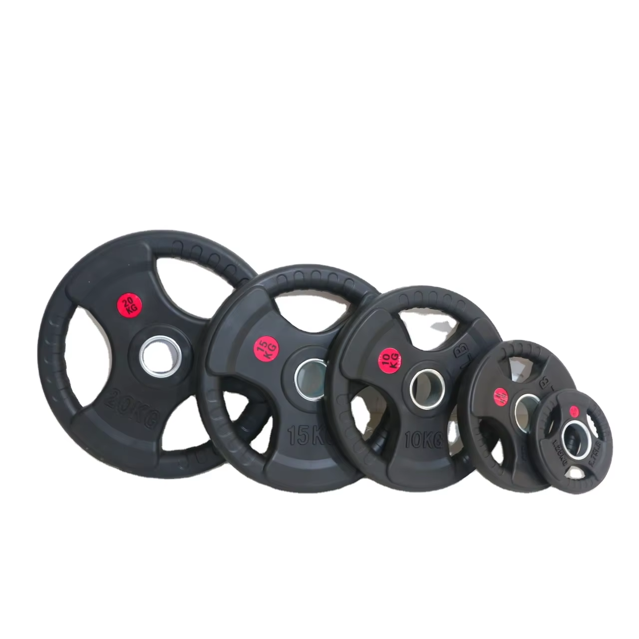 Black Cast Iron 1.25kg to 25kg Three Holes Weight Plate Barbell Plate with Rubber Coated Free Weights Gymnasium Weightlifting Fitness Equipment Training
