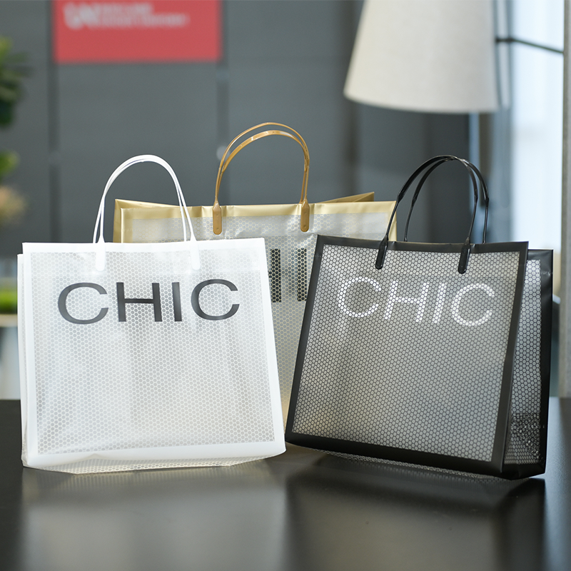 Black And White Net Shopping Handle Tote Bag