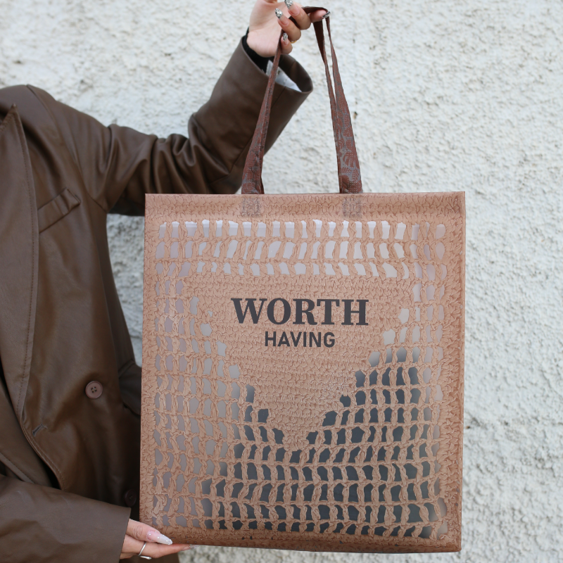 Plastic shopping tote bag Coffee with belts 