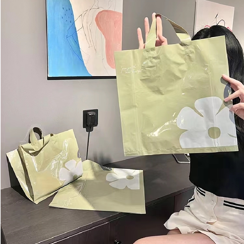 Yellow Camellia Loop Handle HDPE Plastic Shopping Bag