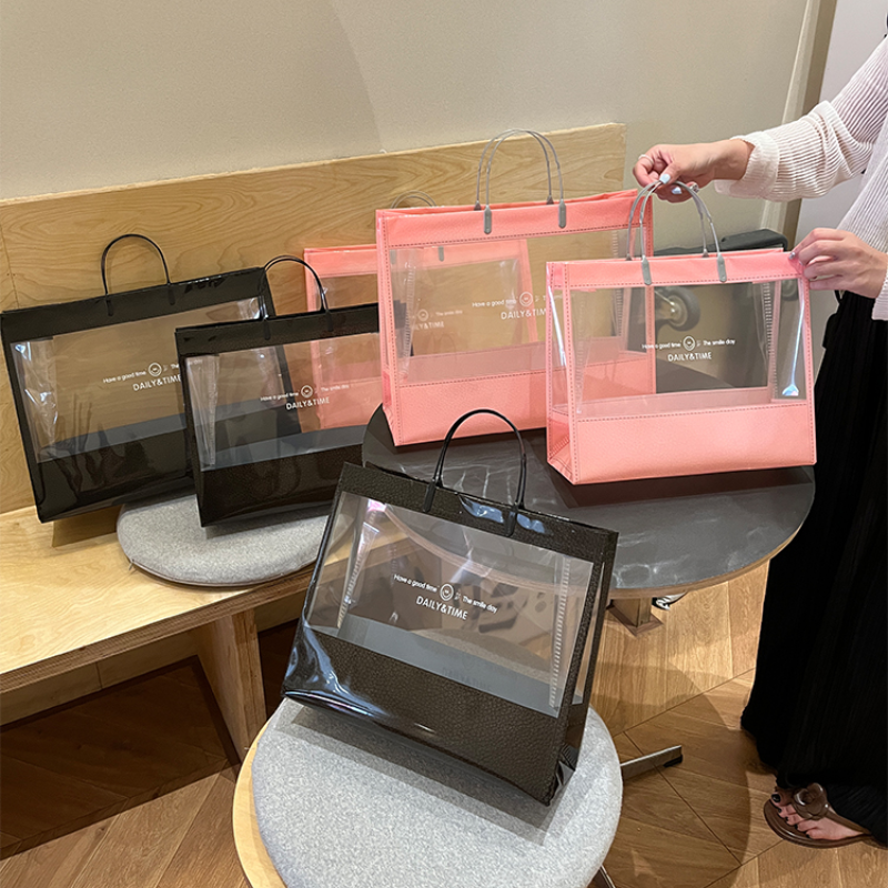 Pink Black Shopping Handle Tote Bag
