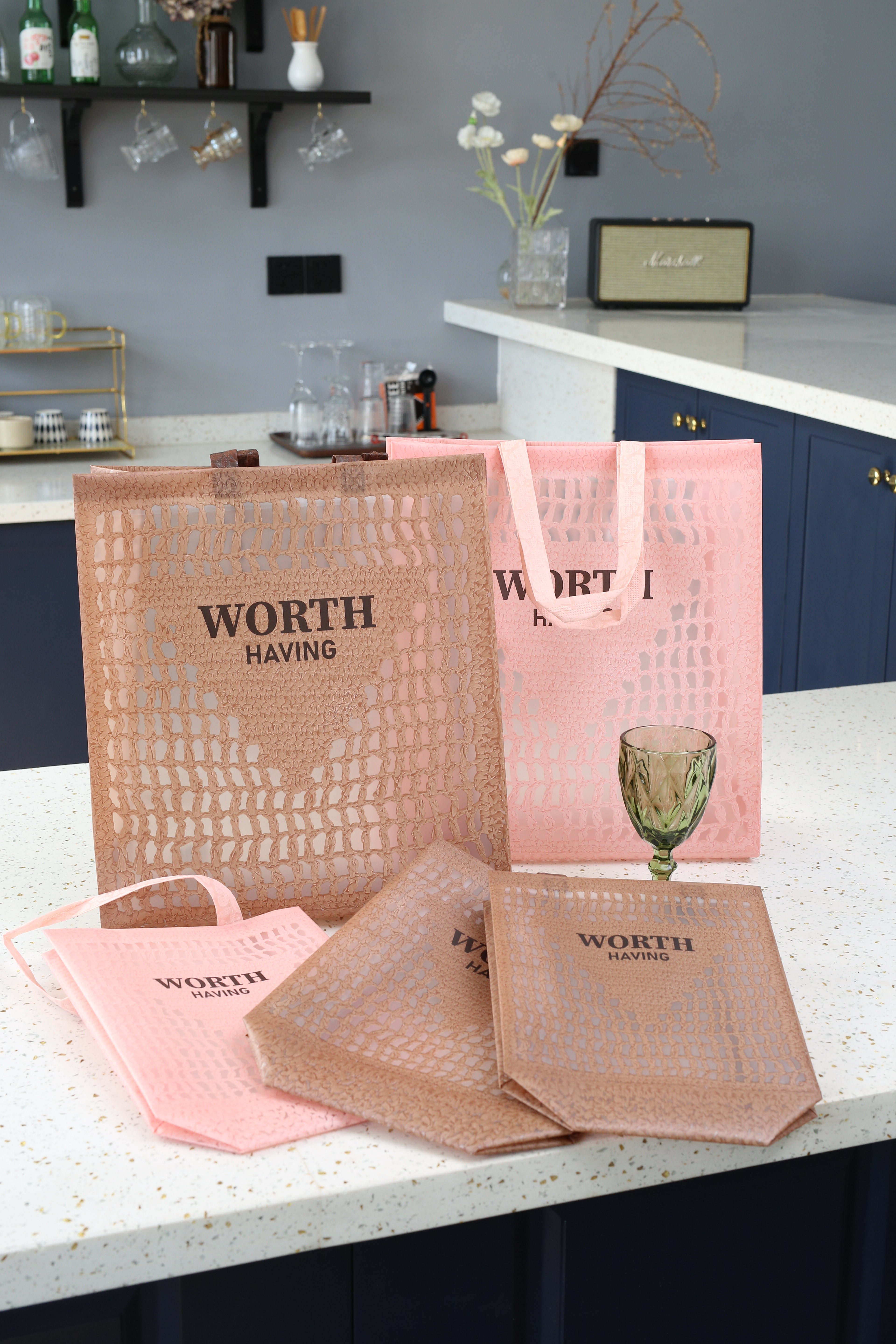 Plastic Shopping Tote Bag Grey Pink Coffee With Belts