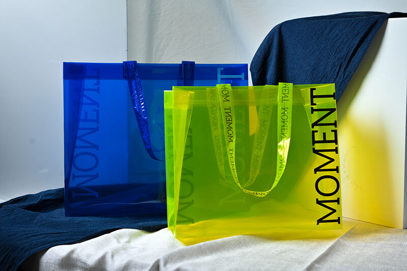 Blue Plastic Shopping Tote Bag With Belts