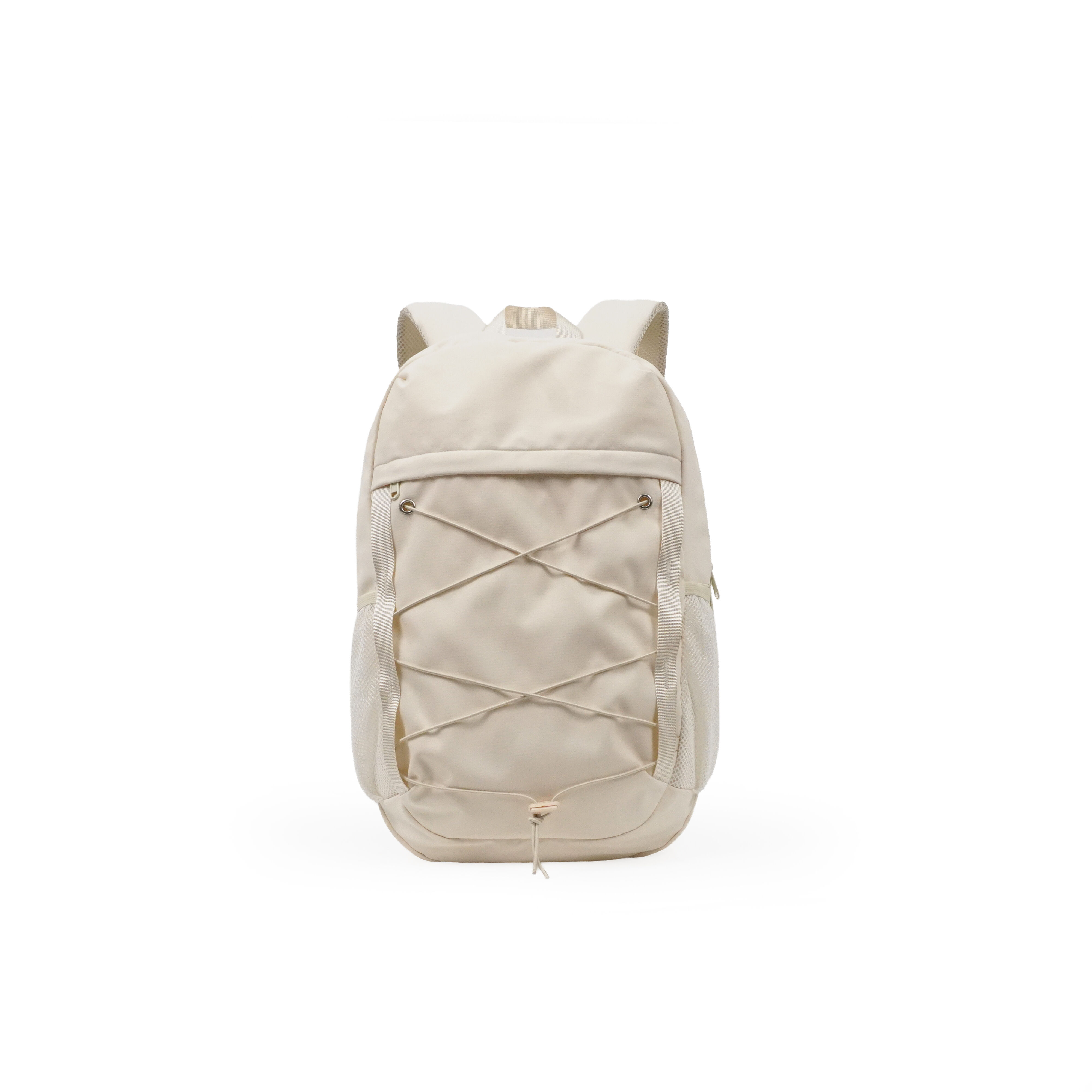 Cream White Casual Backpack, 15.6 Inch Laptop Backpack with Elastic Drawstring, Water Resistant Lightweight Daypack for Hiking Travel School Work & Outdoor Activities