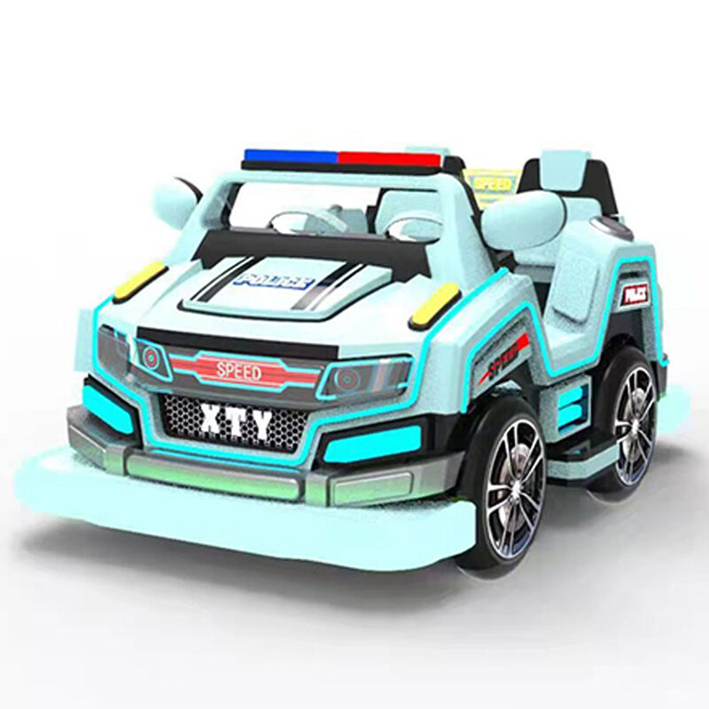 Factory direct sales, police car shaped fiberglass amusement vehicle, indoor and outdoor adult and child parent-child interactive square car, electric lighting music car