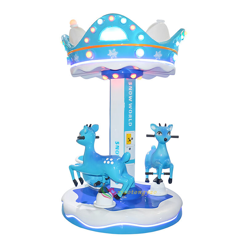 Three people spinning horses in the Ice and Snow World Encountering Winter Fairy Tales, Three People Riding Together to Unlock the Fun of Ice and Snow Children