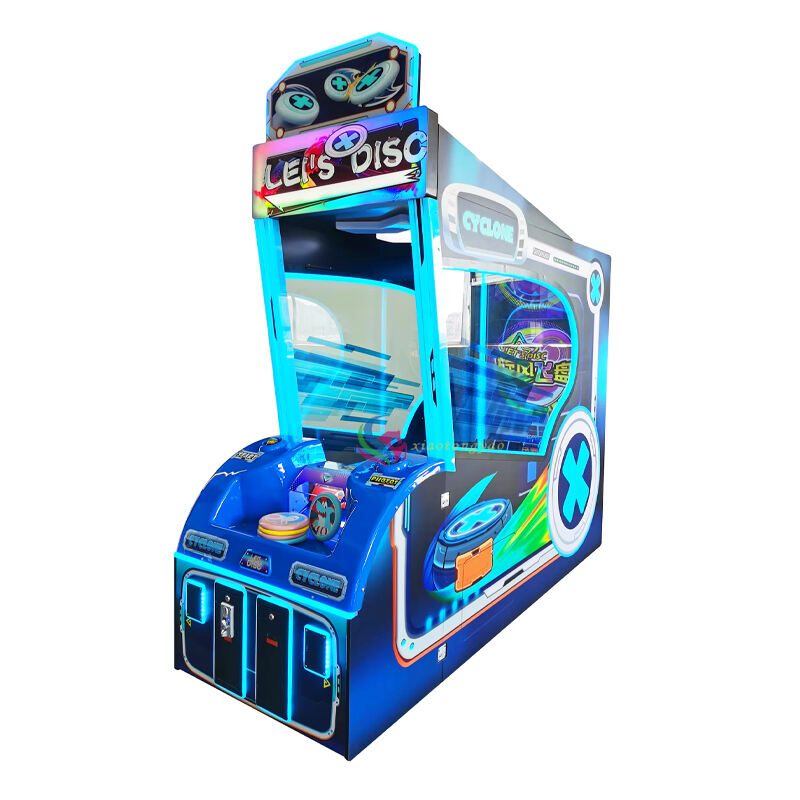 Coin operated electronic game console, frisbee throwing, lottery redemption game console